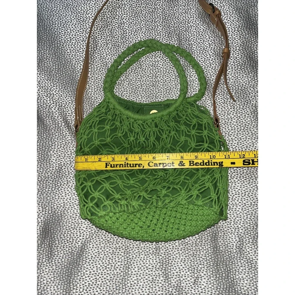Green Crochet Boho Bag Purse Handbag Crossbody‎ Women Accessory Top Rope Handles